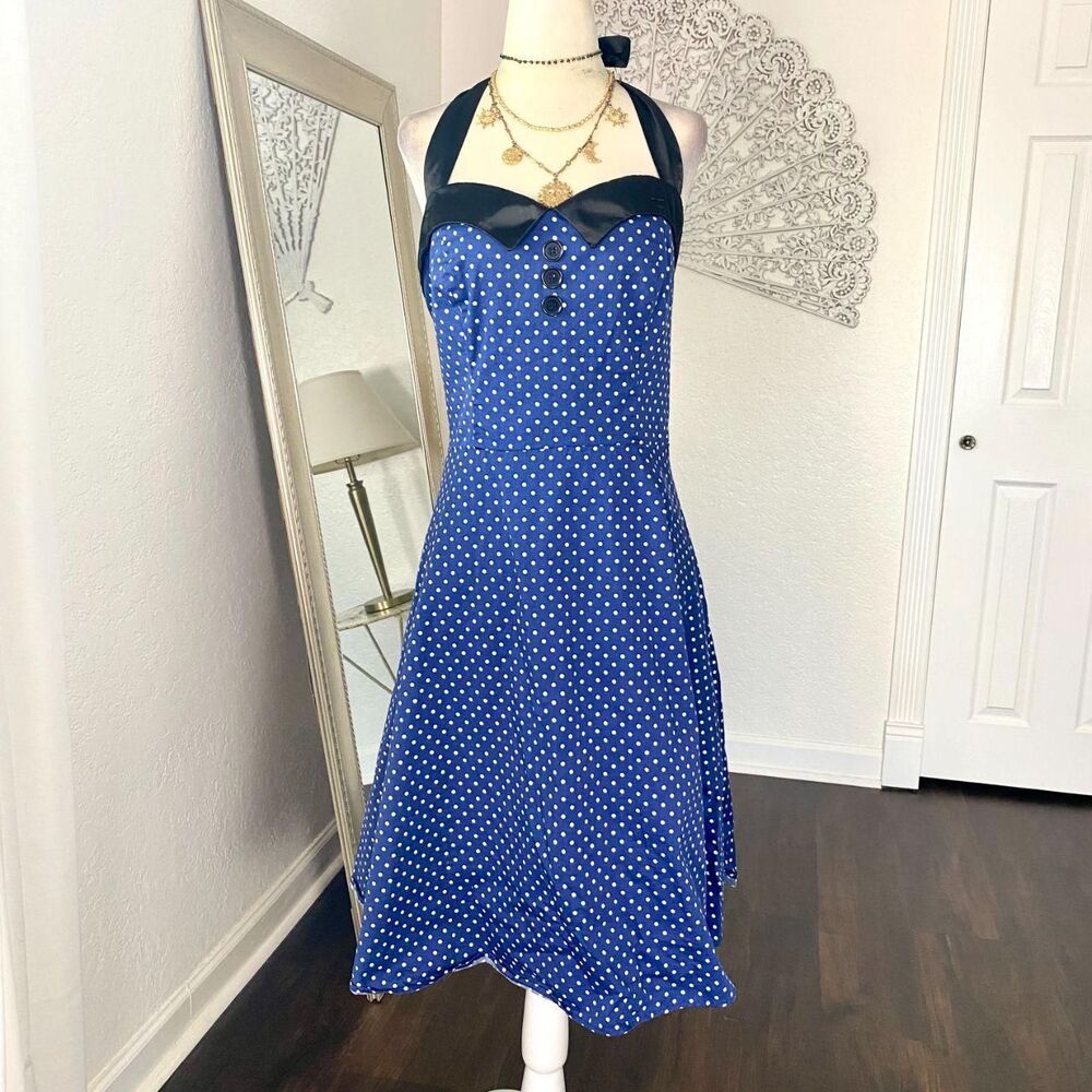 Dressystar Retro Rockabilly Pin Up Polkadot Lolita Halter Corset Midi Dress 3XL